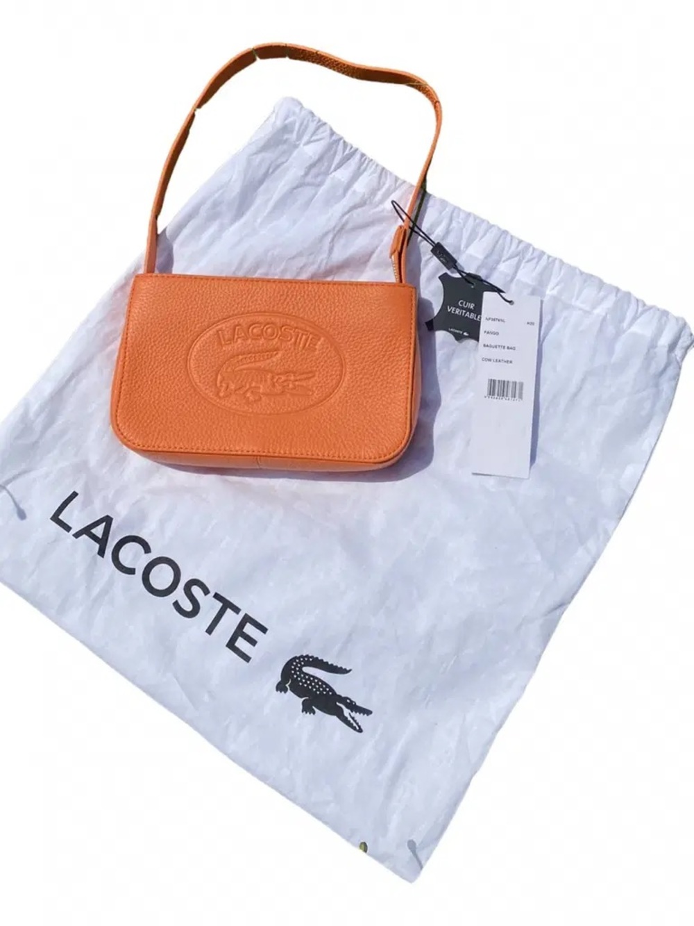 Lacoste Orange Pebbled Leather Shoulder Bag